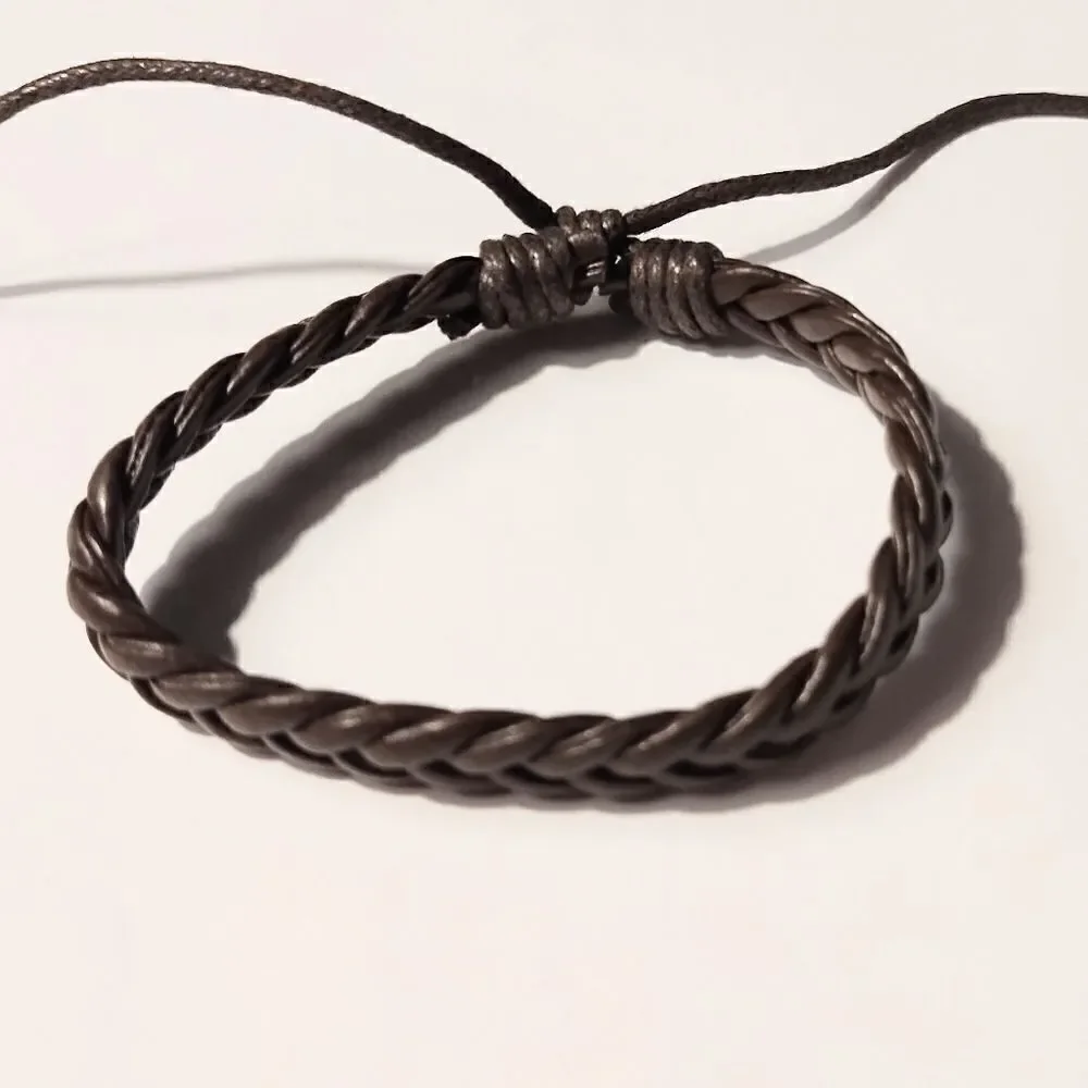 Men's bracelet leather braided brown new d39‎